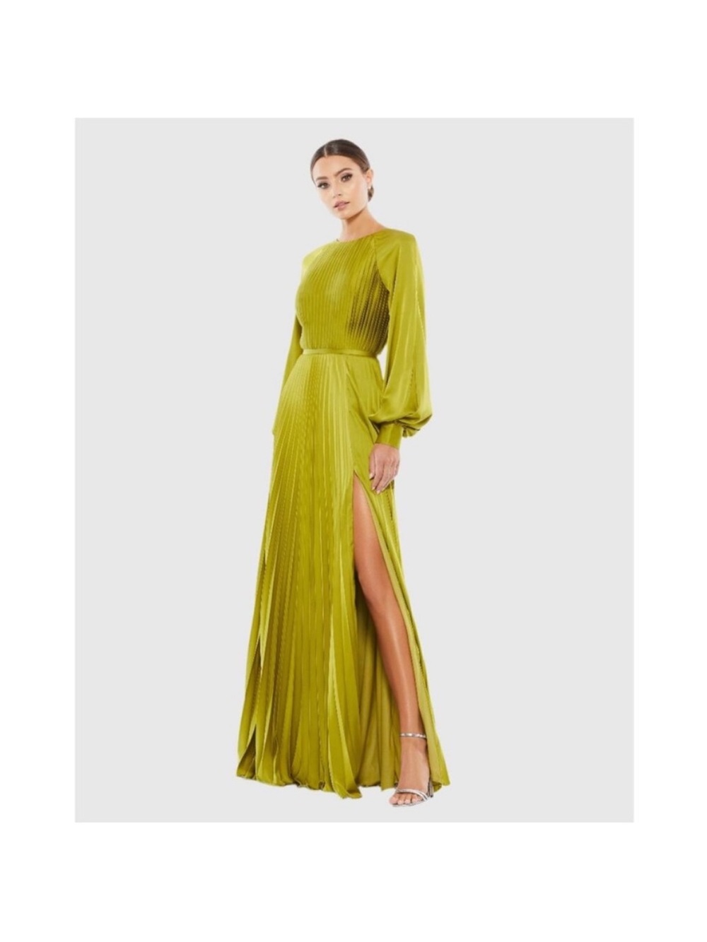 Mac Duggal 26590 Apple Green Pleated High Neck Raglan Long Sleeve Sz 12 NEW